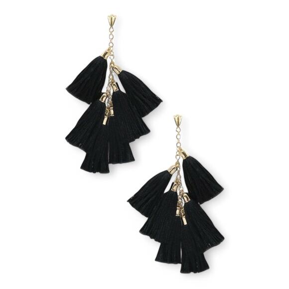 Ettika Daydreamer Earrings Black and Gold Thread Tassel Dangle - Picture 1 of 4